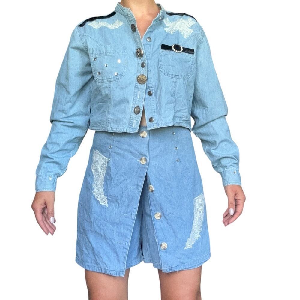 Vintage Double Denim Cowgirl Western Skort Set Women’s Sz S - M Castal Cowgirl - Picture 3 of 16